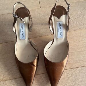Jimmy Choo Women's Bronze Leather Low Heels 40 Slingbacks Pumps 10